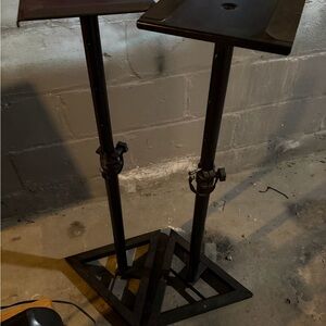 Adjustable Black Metal Speaker Stands.